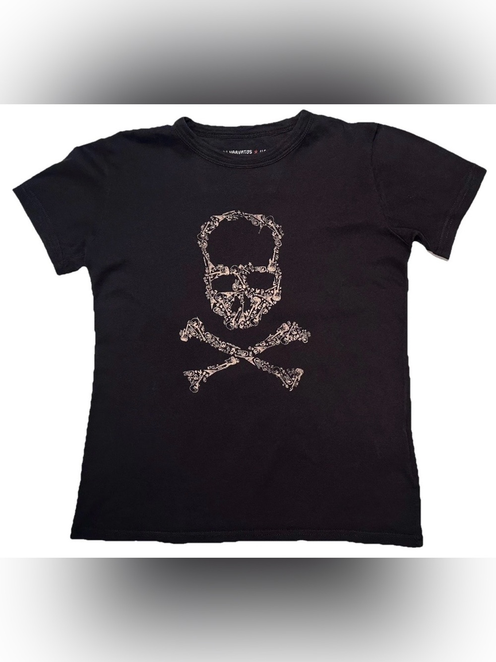 JOHN VARVATOS T SHIRT YOUNG BOYS XL / 7 SKULL & BONES GUITAR RARE DESIGNER TEE